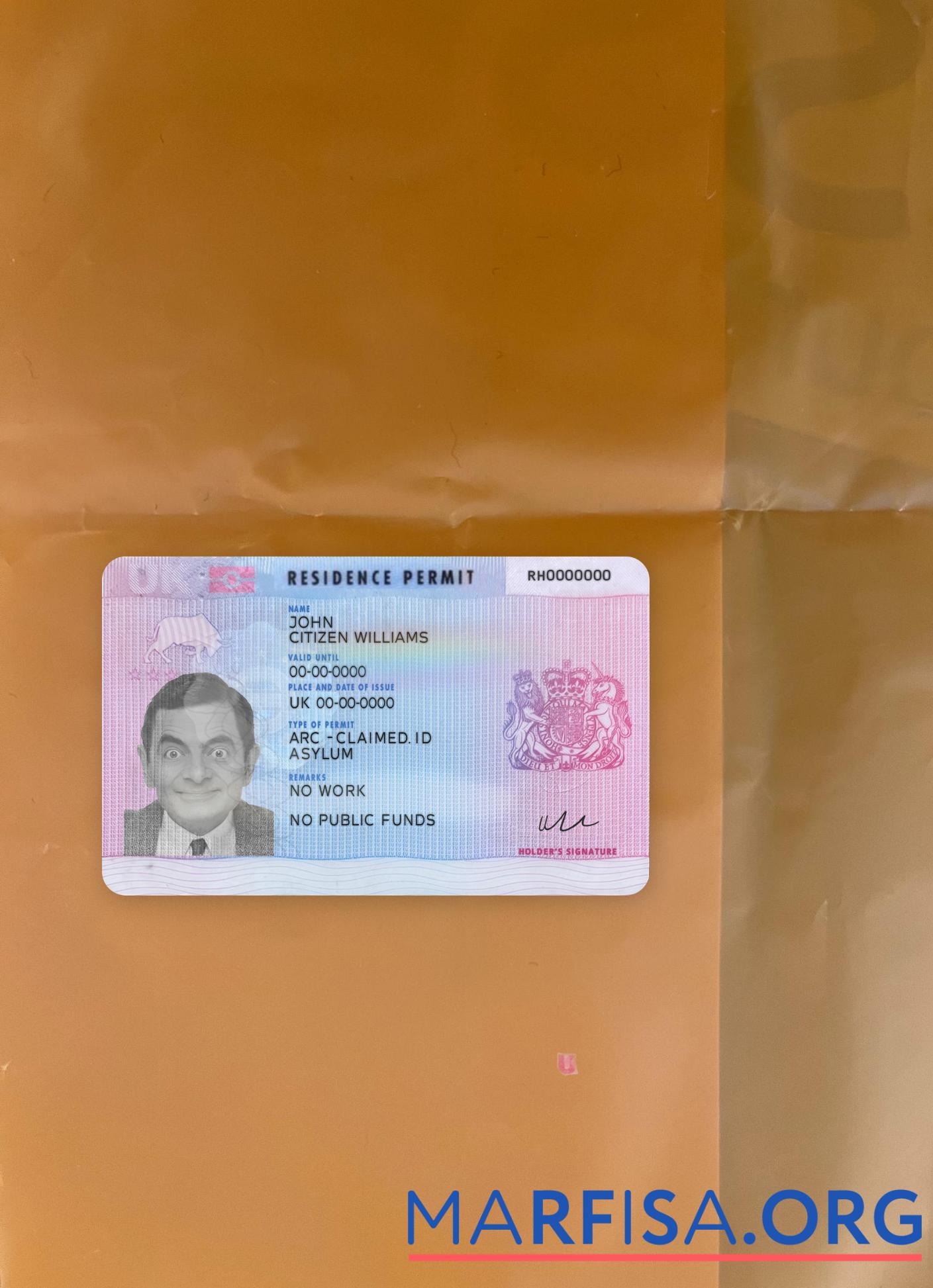 Великобритания Резиденция Разрешение Версия 2 фотообраз Лицевая сторона предпросмотр