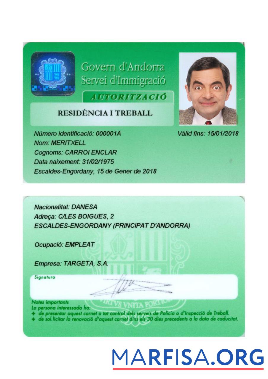 Andorra Wohnsitz Genehmigung Karte Vorlage