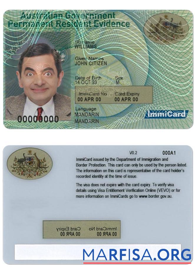 Australien permanent Wohnsitz Karte Probe