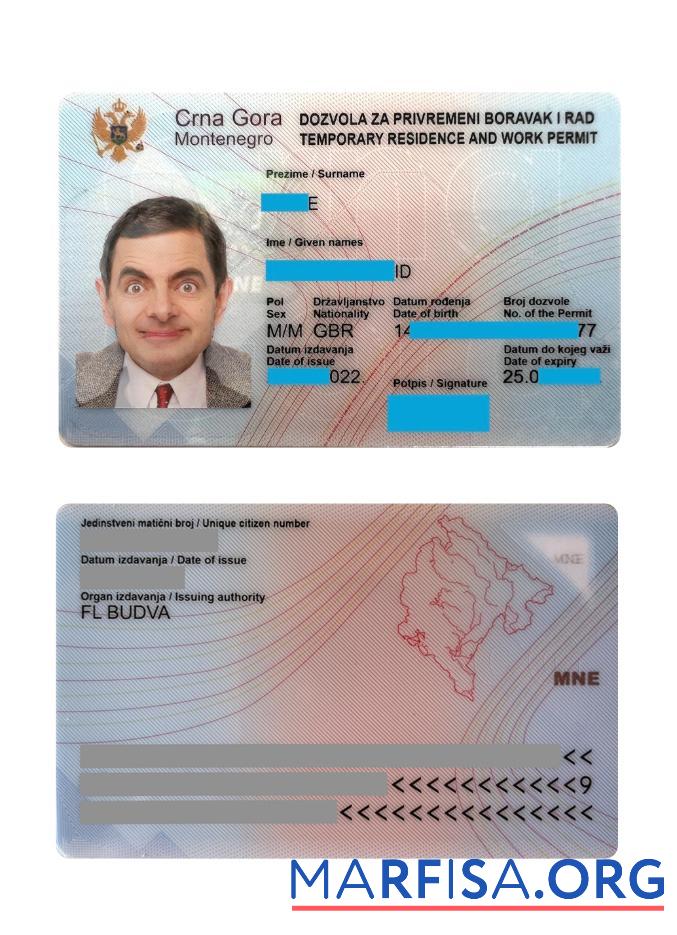 Montenegro Wohnsitz Karte Probe