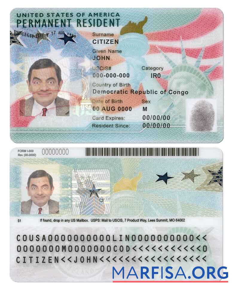 Hohe Qualität USA Grün Karte, permanent Einwohner Karte Vorlage in PSD Format, fully Bearbeitbar (2020 ΓÇô Gegenwärtig)