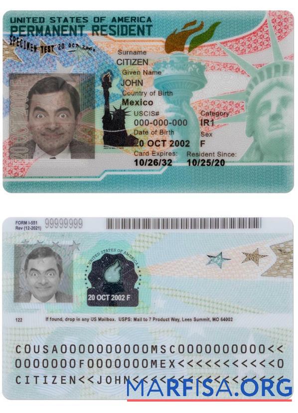 USA Neu Grün Karte, permanent Einwohner Mockup