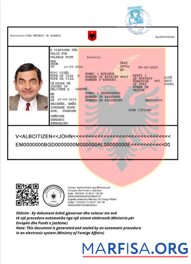 Albanien e Visum Neu Version Vorschau