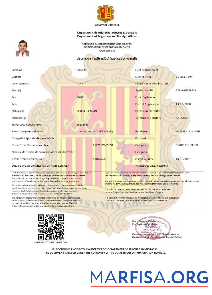 Bearbeitbar Andorra e Visum in Word and PDF Vorlage