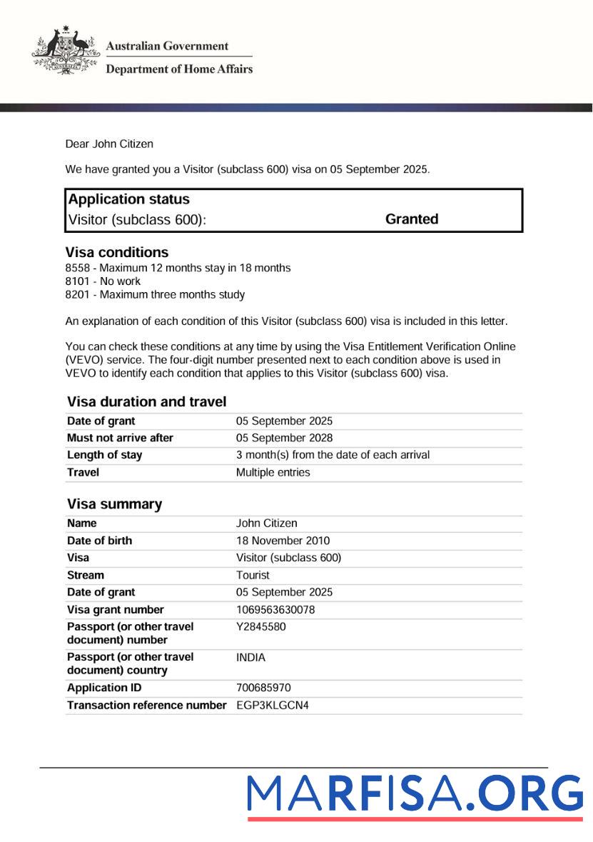 Hohe Qualität Australien e Visum Vorlage in Word and PDF Formate, Version 2