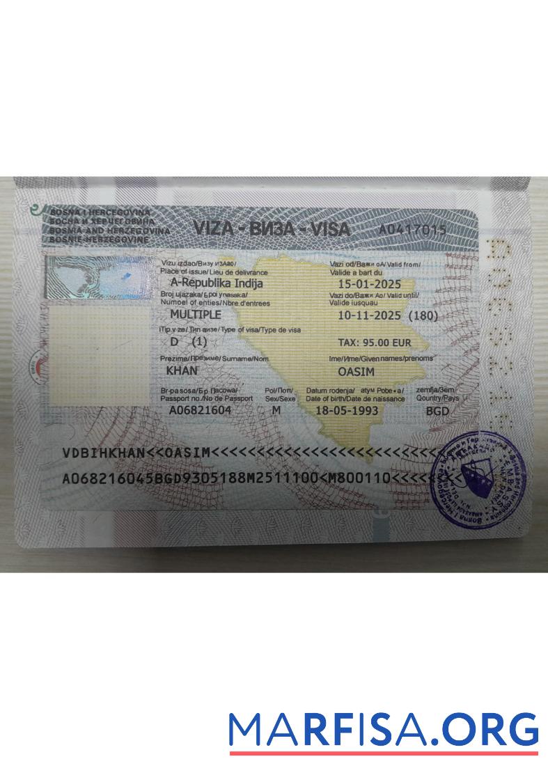 Bosnien und Herzegowina Reise Visum with Reisepass Seite Vorlage