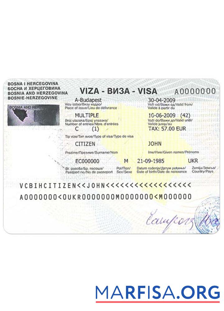 Bosnien und Herzegowina Reise Visum Vorlage