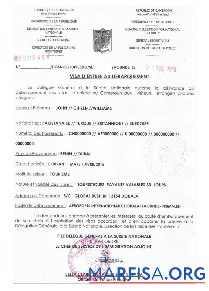 Kamerun e Visum Vorlage