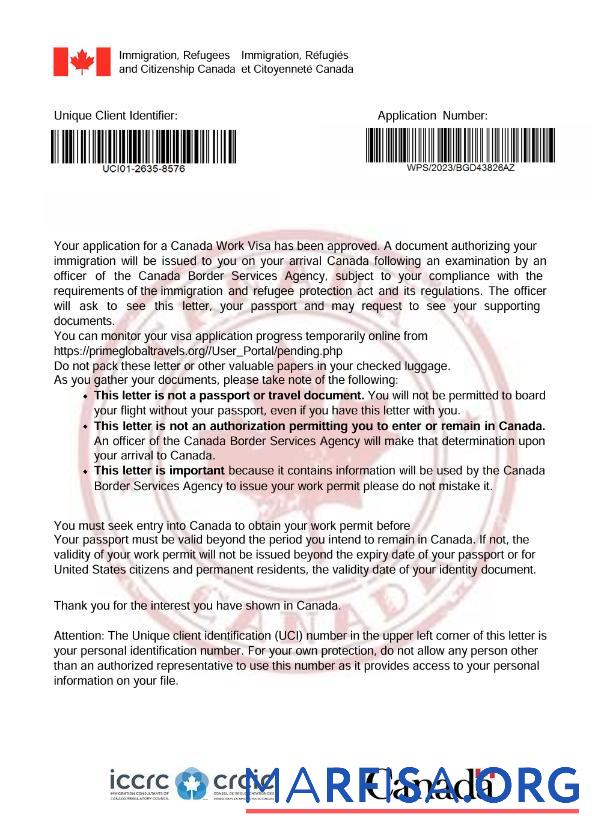 Bearbeitbar Kanada Visum approval Brief Vorlage in Word and PDF Formate