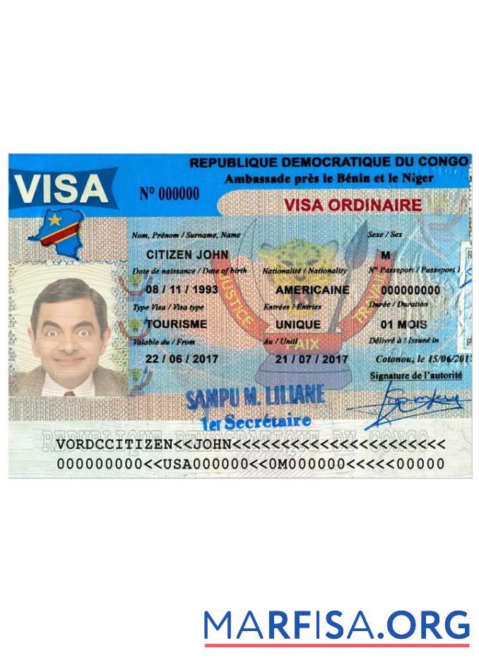 Kongo tourist Visum Vorlage