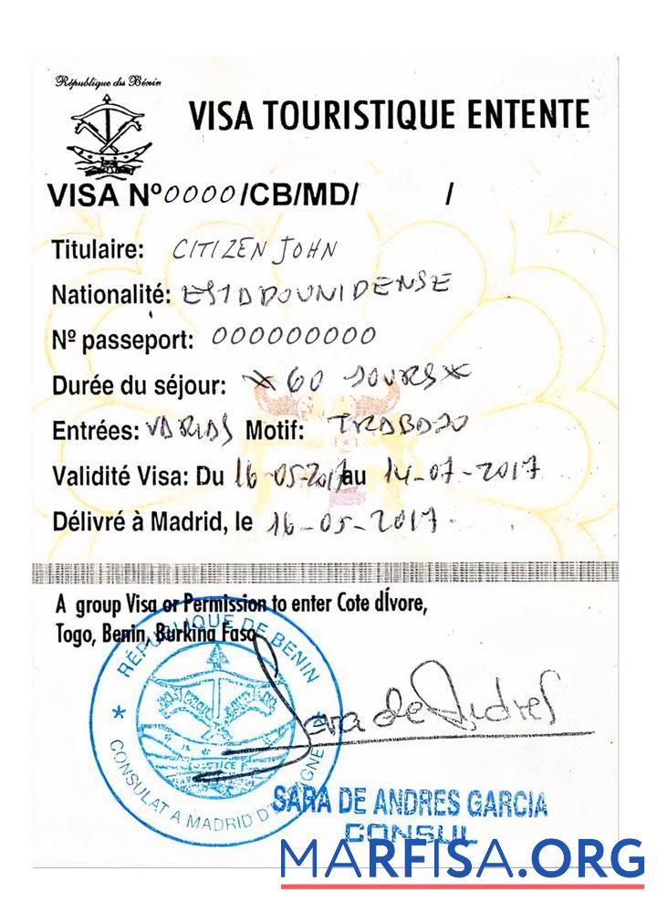 Cote D'Ivoire, Togo, Benin, Burkina Faso tourist Visum Probe
