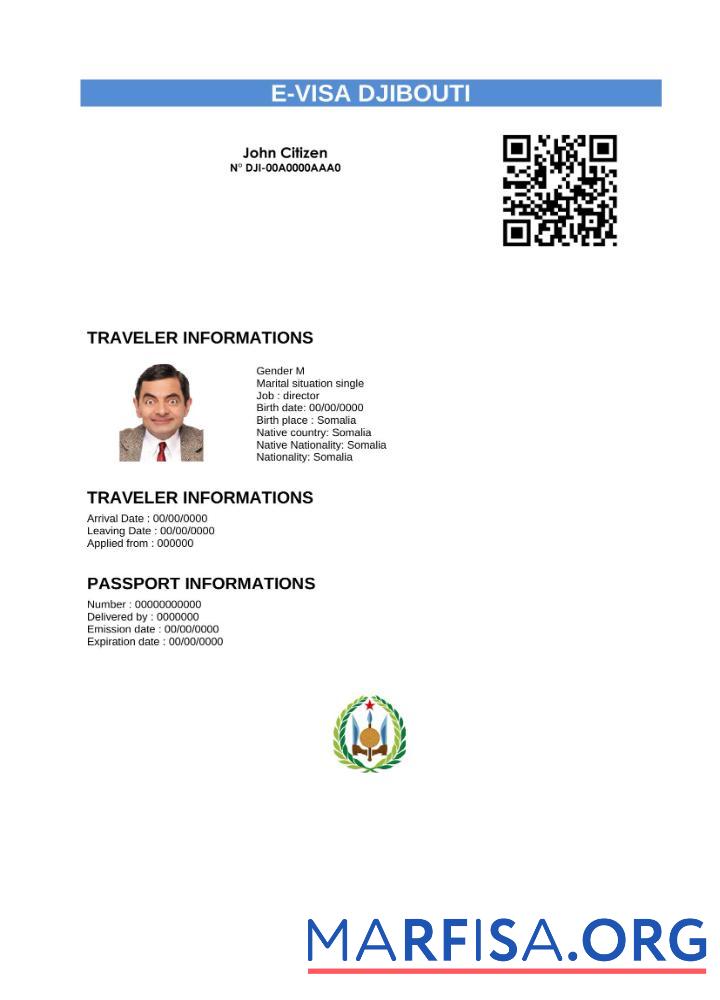 Bearbeitbar Dschibuti e Visum in Word and PDF Vorlage