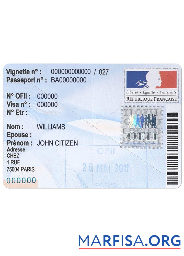 Frankreich residency Ofii Visum Stempel Vorlage