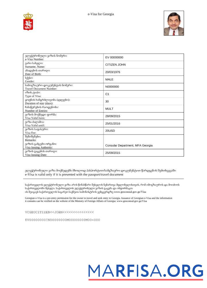 Realistisch Georgien e Visum in Word and PDF Vorlage