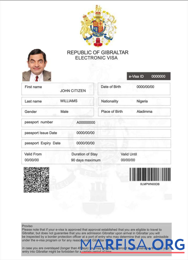 Gibraltar electronic Visum Vorlage