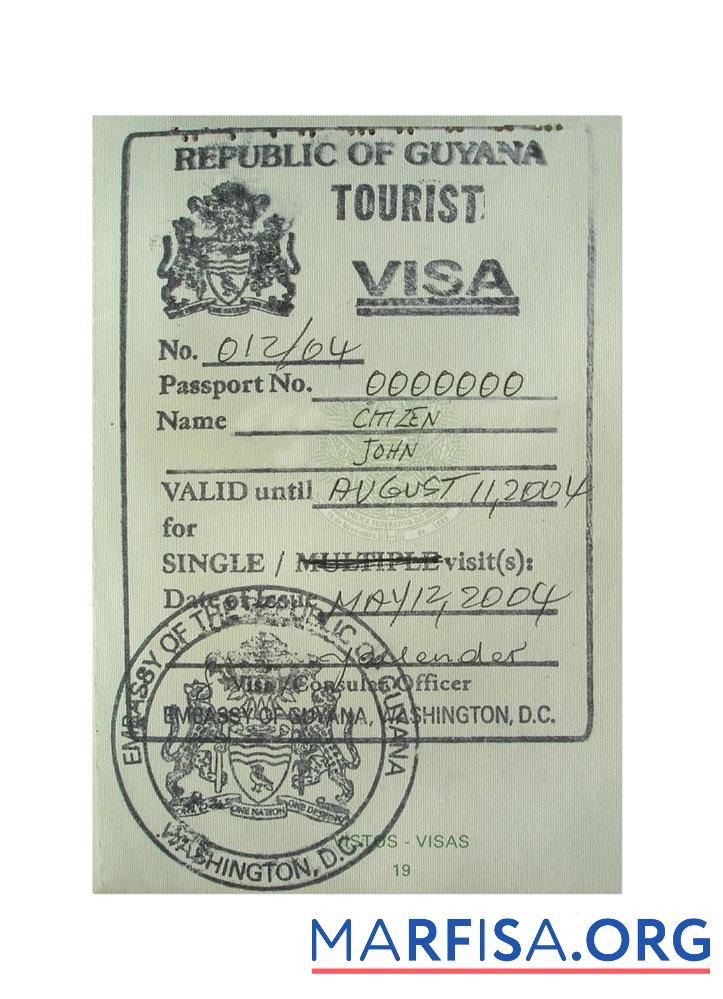 Guyana Stempel Visum Vorlage