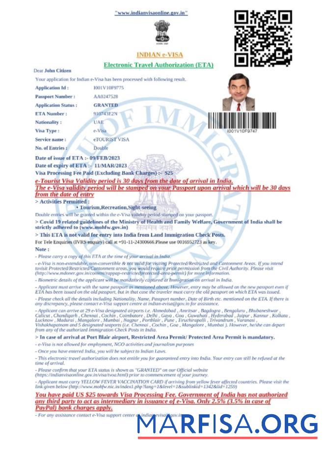 Hohe Qualität Indien e Visum in Word and PDF Vorlage