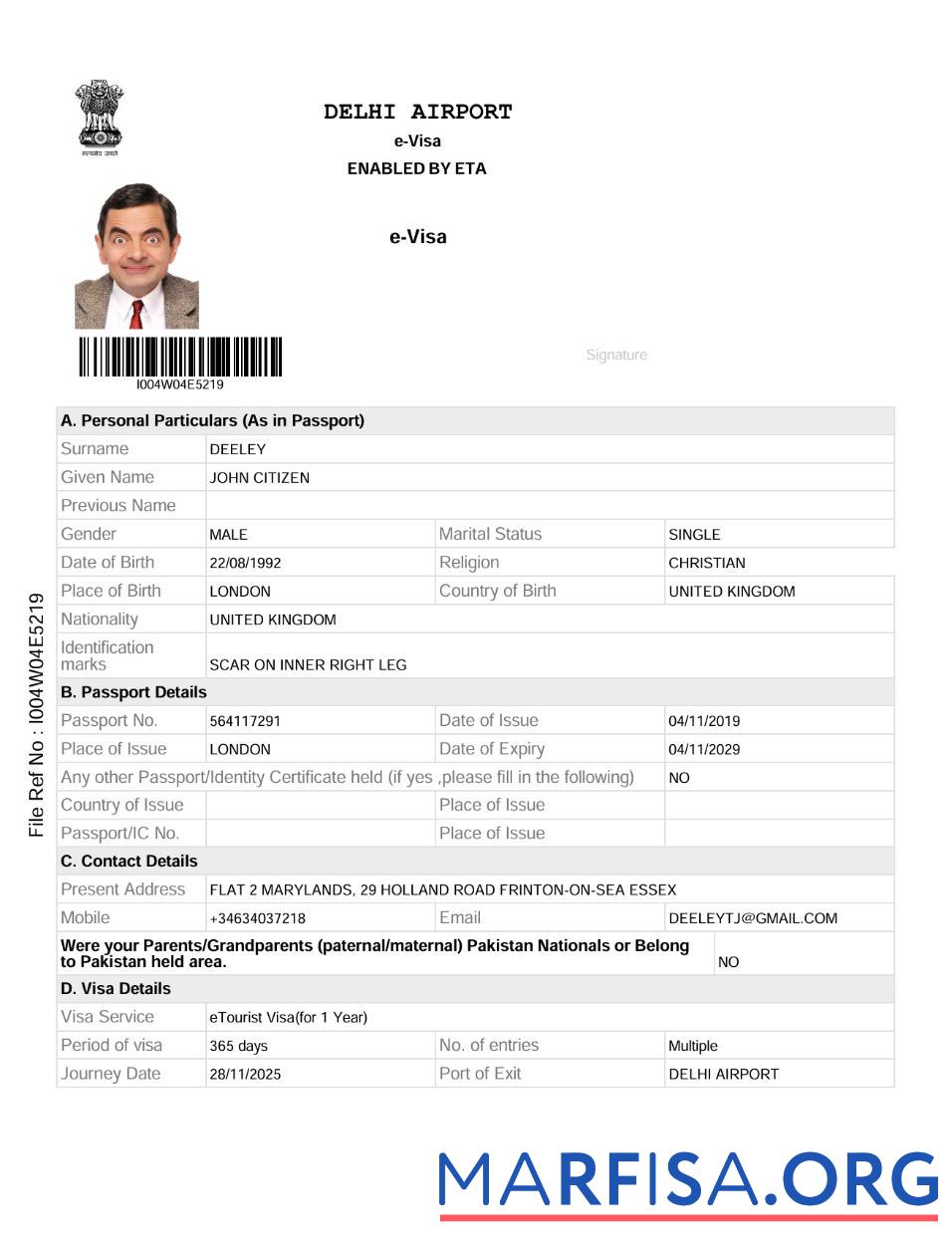 Bearbeitbar Indien e Visum Vorlage in Word and PDF Formate, Version 2