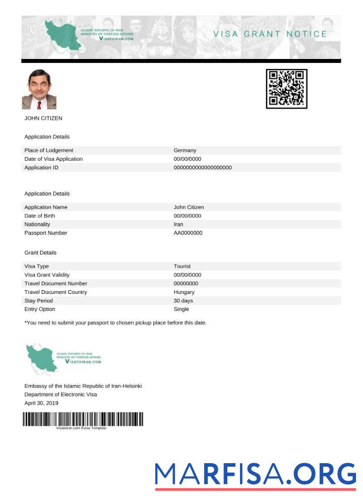 Professionell Iran e Visum in Word and PDF Vorlage