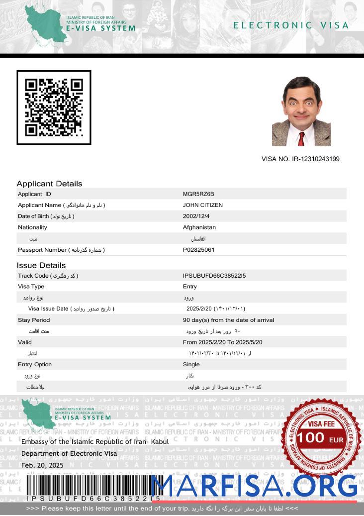 Hohe Qualität Iran e Visum Vorlage in Word and PDF Formate