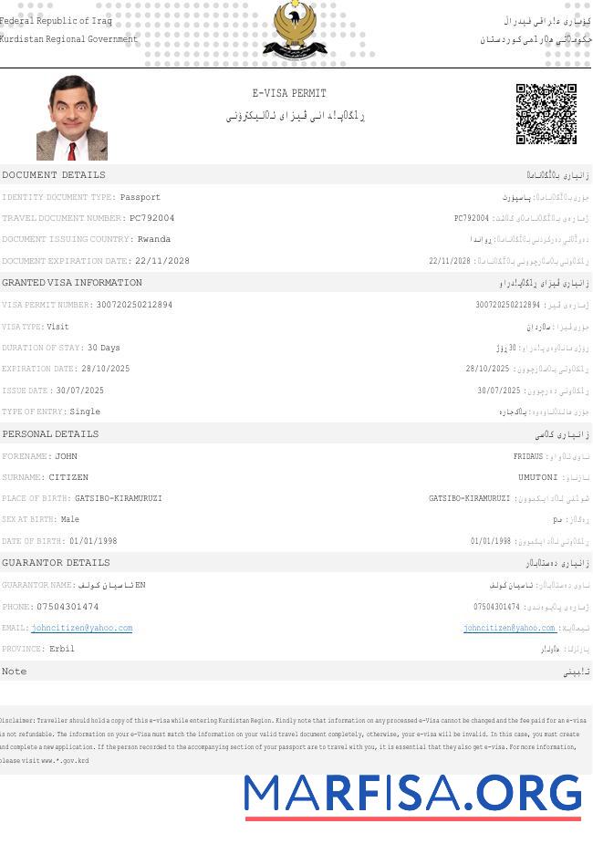 Hohe Qualität Irak e Visum Vorlage in Word and PDF Formate