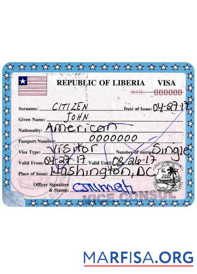 Liberia Visum Vorlage