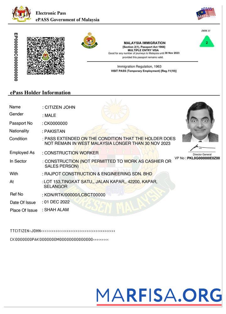 Malaysia e pass Einreise Visum Vorlage