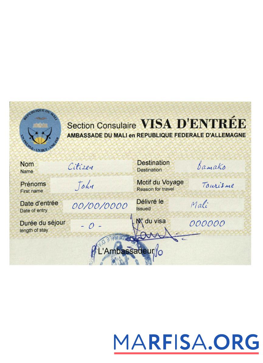 Mali Republic Reise Visum Vorlage