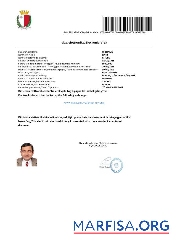 Realistisch Malta e Visum in Word and PDF Vorlage