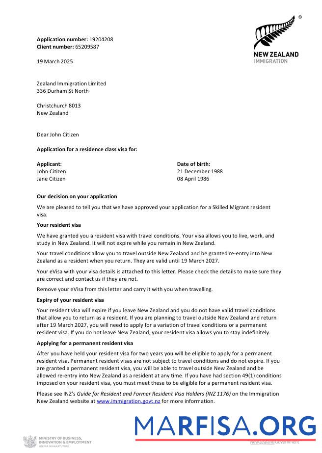 Premium Neuseeland Visum approval Brief Vorlage in Word and PDF Formate