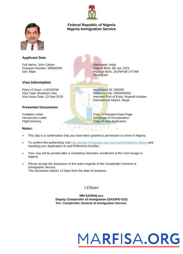 Bearbeitbar Nigeria e Visum in Word and PDF Vorlage