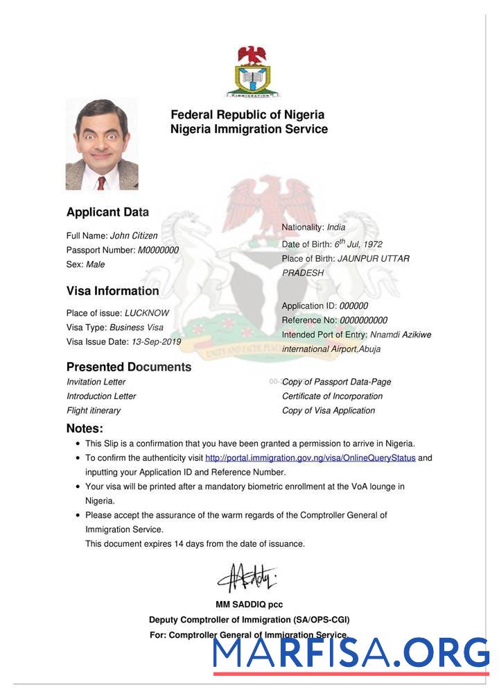 Nigeria e Visum Probe