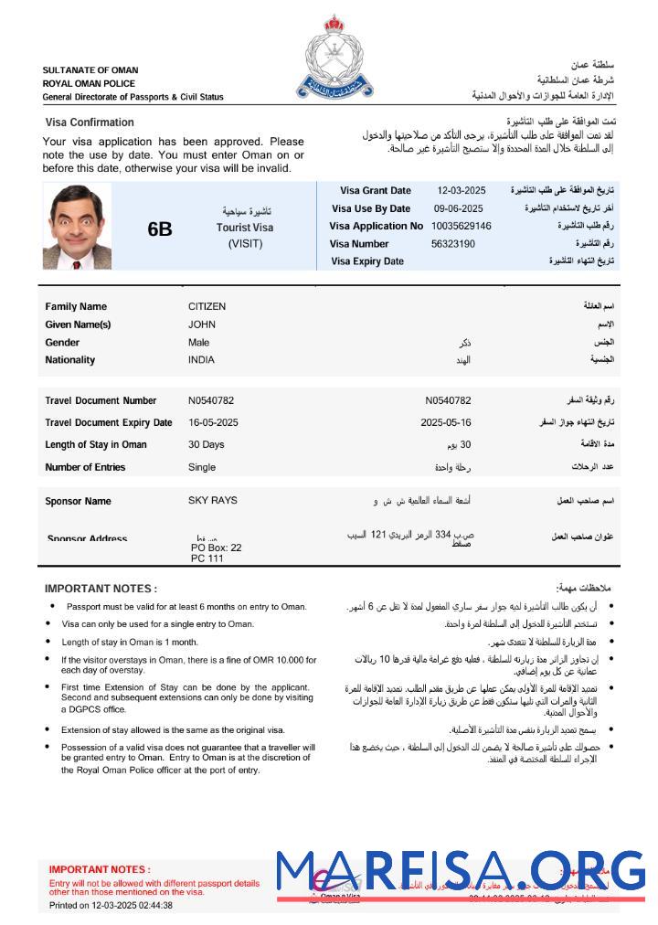 Professionell Oman e Visum Vorlage in Word and PDF Formate, Version 2