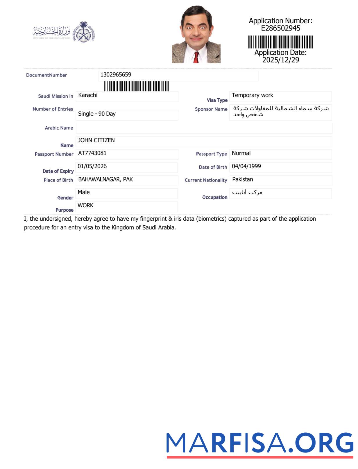 Hohe Qualität Saudi-Arabien e Visum Vorlage in Word and PDF Formate, Version 6