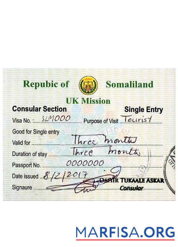 Somaliland tourist Visum Design