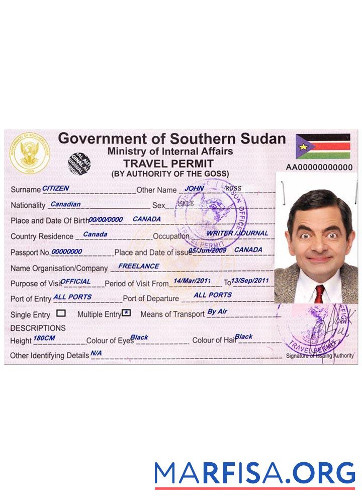 Südsudan Reise Genehmigung Design