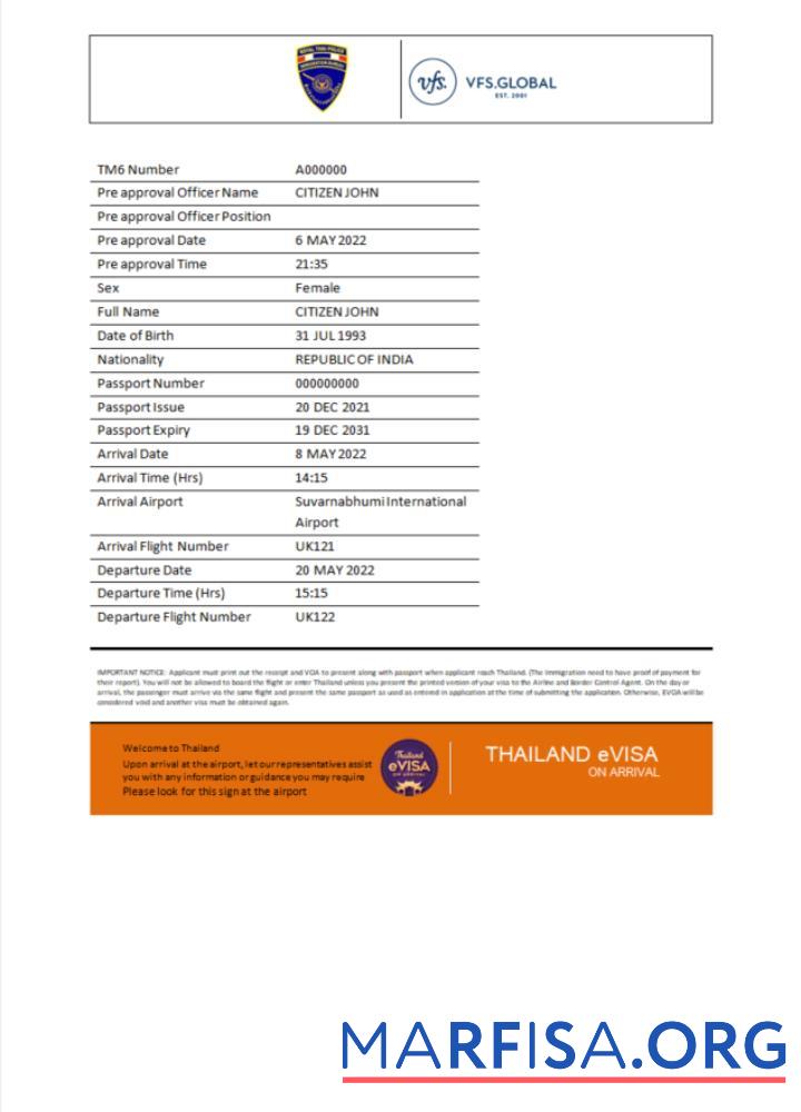 Professionell Thailand e Visum in Word and PDF Vorlage