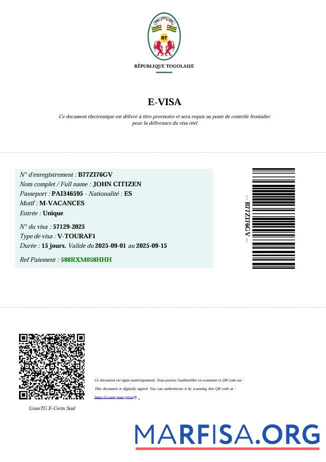 Hohe Qualität Togo e Visum Vorlage in Word and PDF Formate