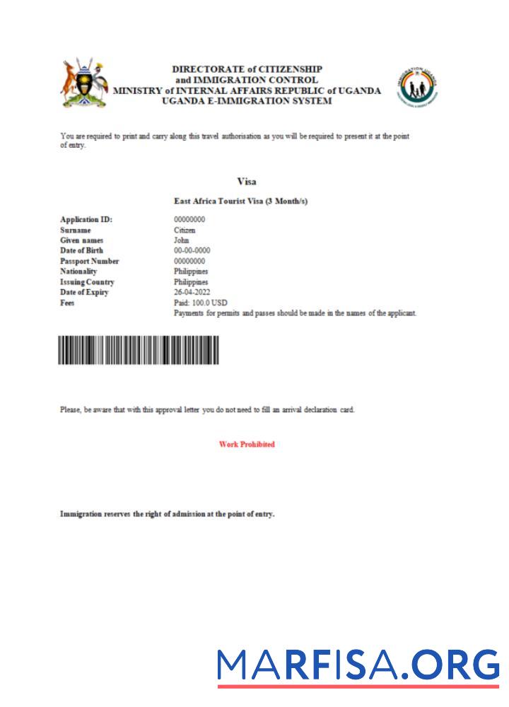 Hohe Qualität Uganda e Visum in Word and PDF Vorlage