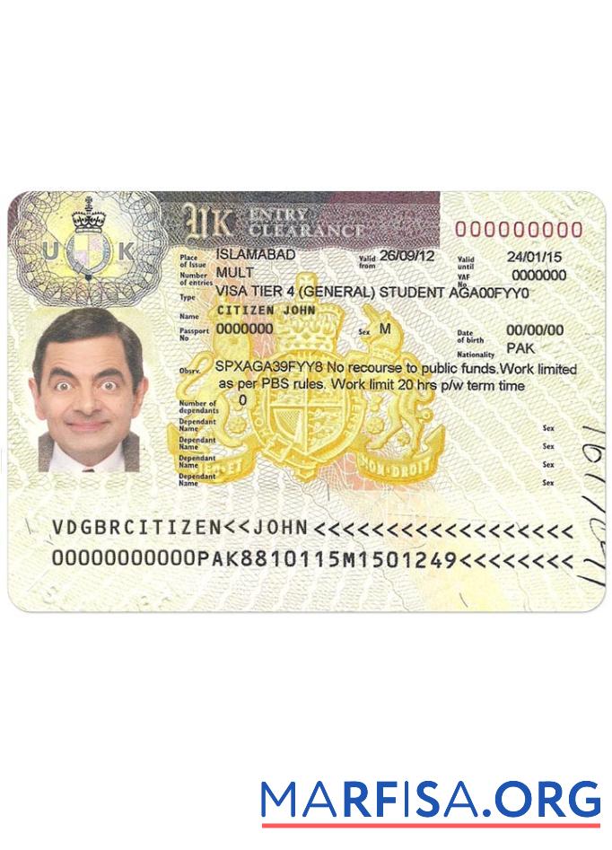Vereinigtes Königreich Visum Vorlage