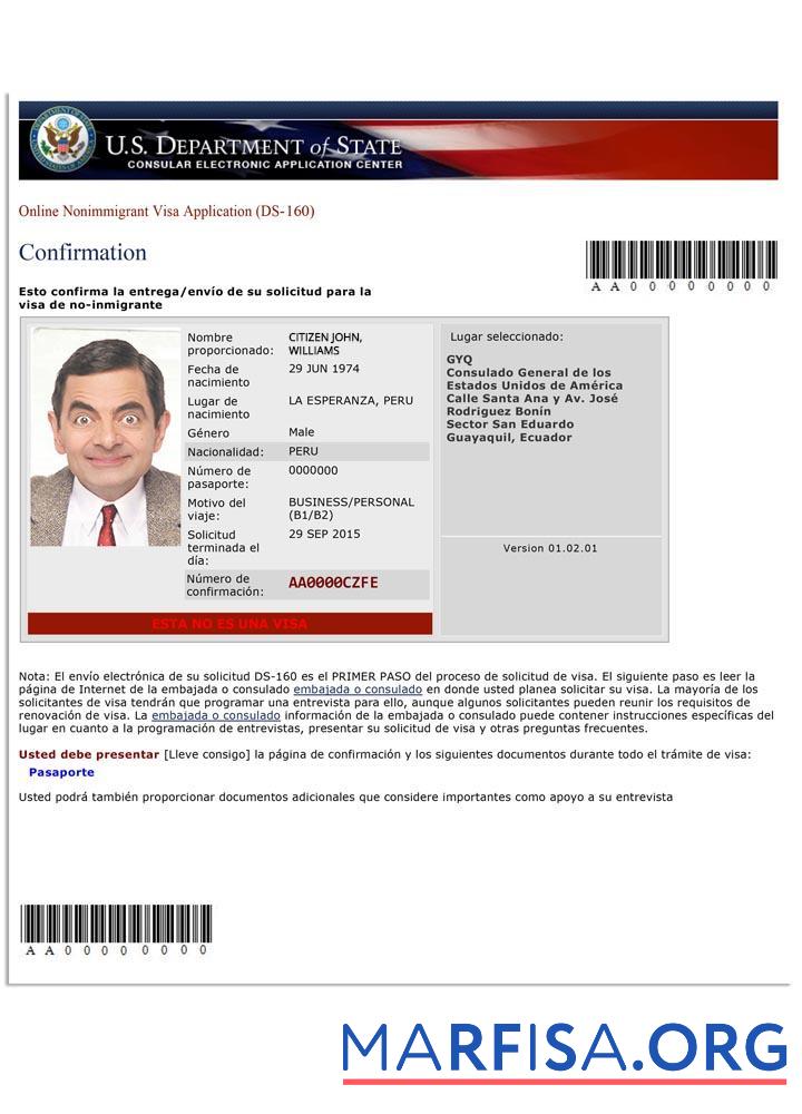 USA nonimmigrant Visum Antrag (Ds 160) Vorschau