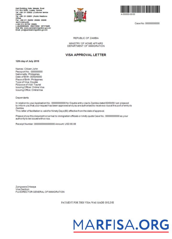 Professionell Sambia e Visum in Word and PDF Vorlage