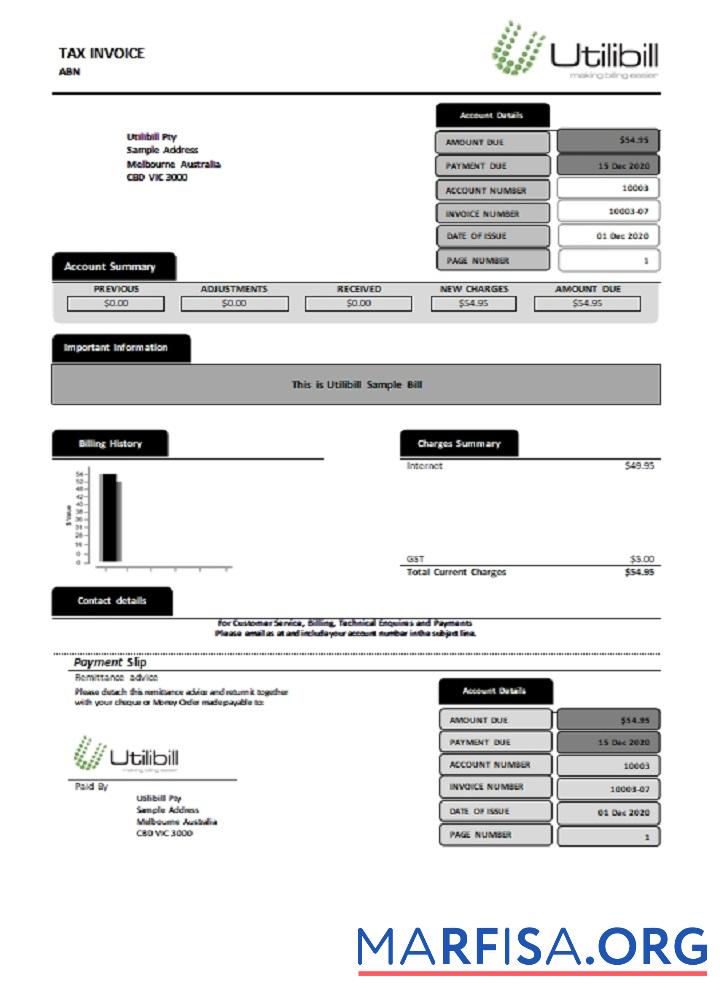 Реалистичный Австралия Utilibill easy to fill Шаблон in Word and PDF Формат (.doc and .PDF)