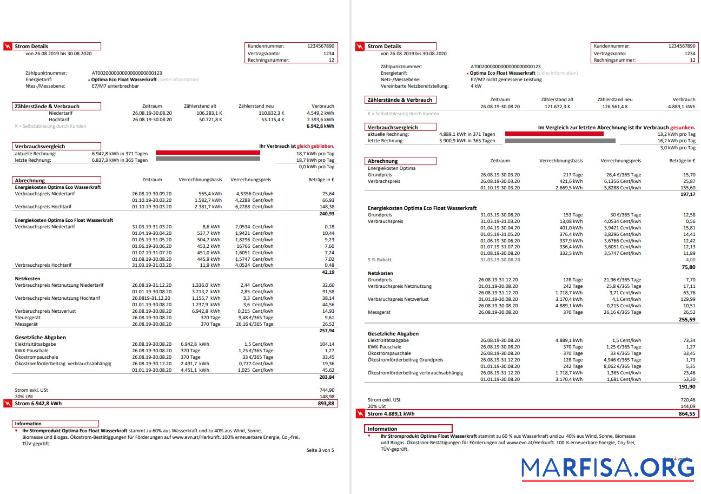 Австрия EVN Электричество Счёт за коммунальные услуги Счёт 5 pages 3 4 макет