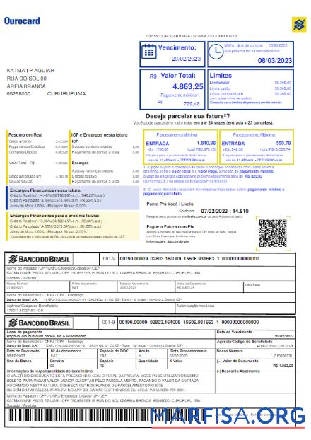Реалистичный BRASIL BANCO DO BRASIL Счёт за коммунальные услуги Счёт Word and PDF Шаблон
