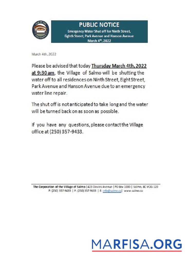 Канада British Columbia Hub of the Salmo Kootenays Счёт за коммунальные услуги shut off notice макет