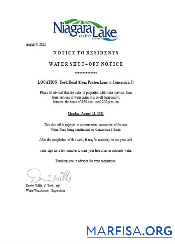 Канада Ontario The Niagara on the Lake Вода Счёт за коммунальные услуги shut off notice дизайн