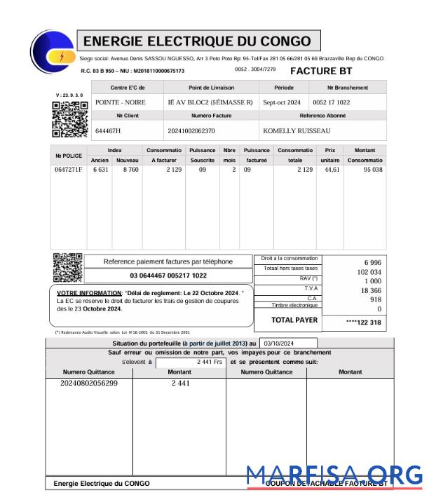 Конго Energie Electrique Du Счёт за коммунальные услуги Счёт дизайн