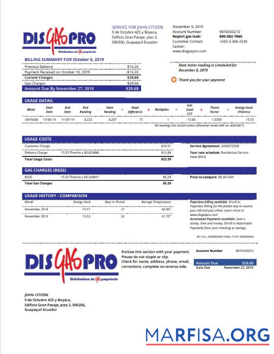 Высокое Качество Эквадор Disgaspro Газ Счёт за коммунальные услуги Счёт Шаблон in Word and PDF Формат