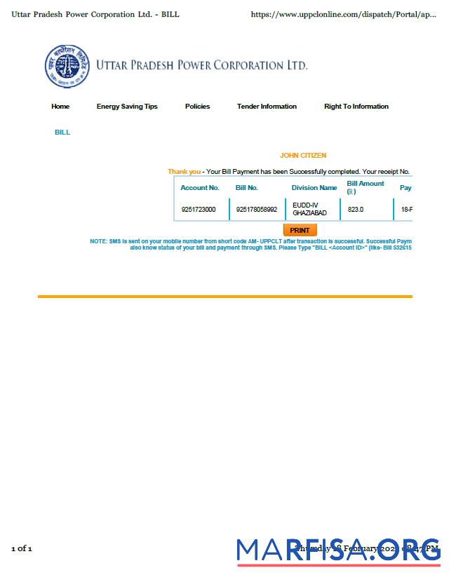 Реалистичный Индия Uttar Pradesh Power Corporation Limited Счёт за коммунальные услуги Счёт Шаблон in Word and PDF Форматы
